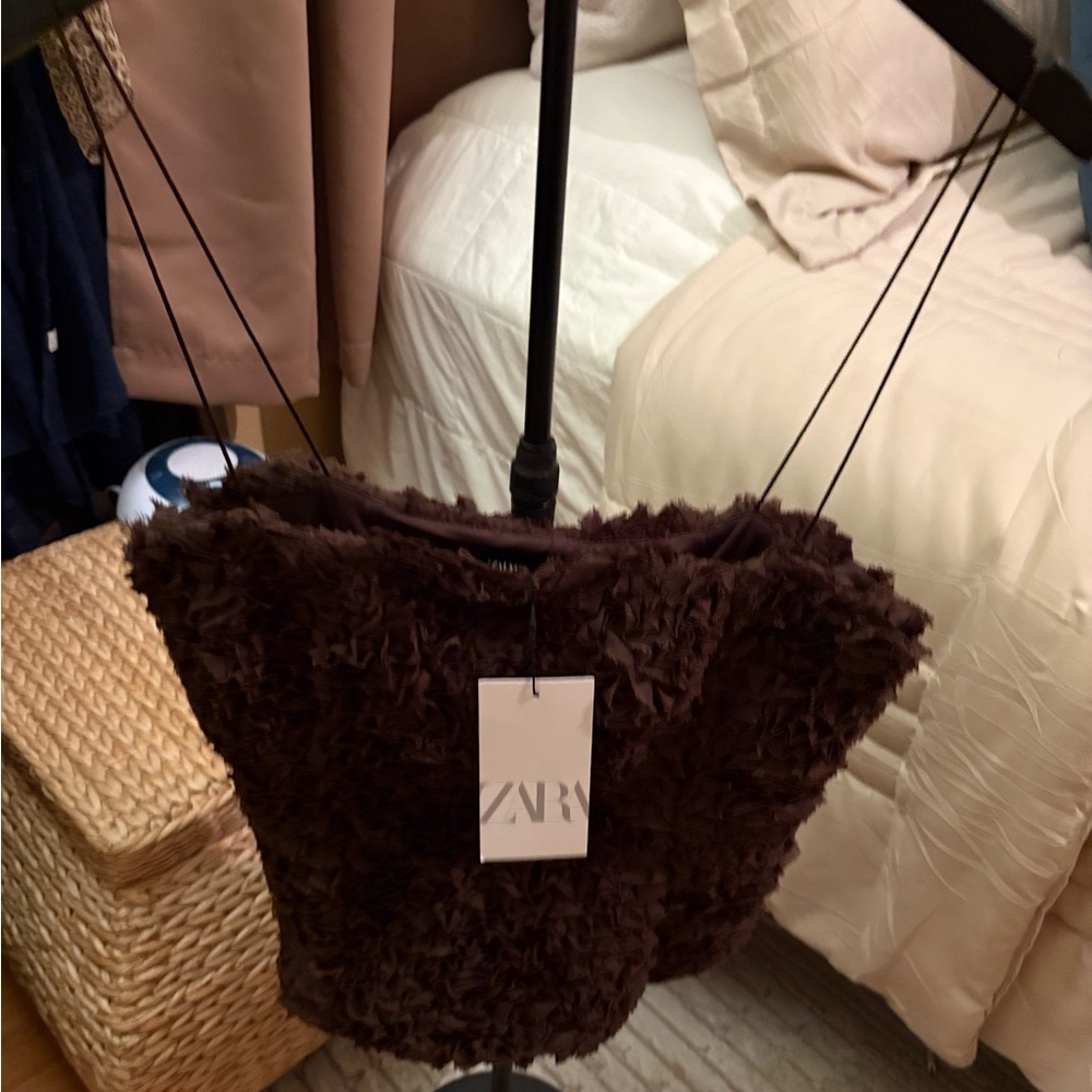 Zara Dark Brown Fuzzy Top